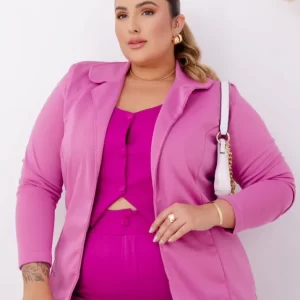 Blazer Plus Size  Lady Griffe Fucsia